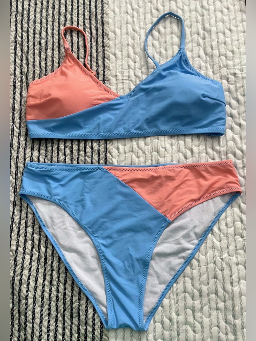 Amazon Light Blue & Peach Color Block Bikini - NWOT - XL